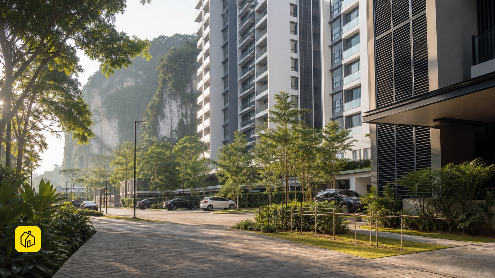 Illustrative condominium streetscape in the Batu Caves and Selayang residential context.
