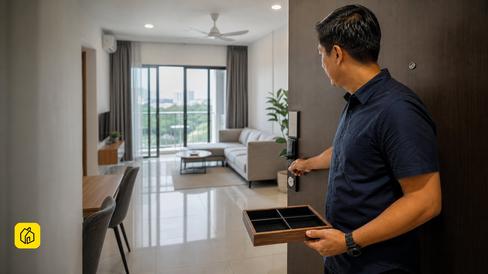 Malaysian landlord reviewing a well-kept whole-unit rental handover.