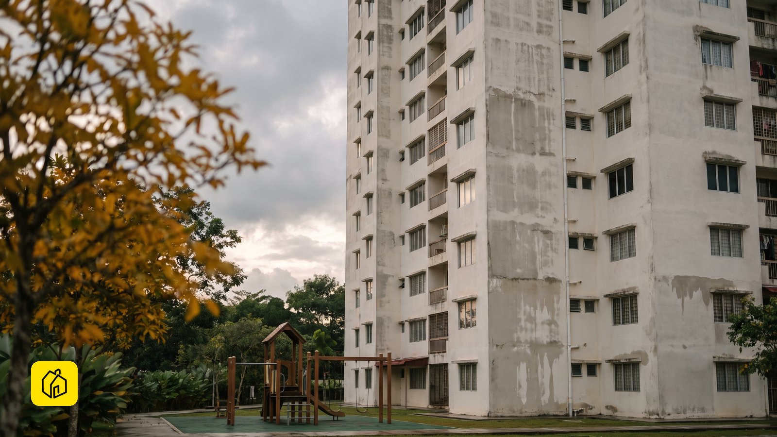 Prospective renter and property representative inspecting an ordinary Malaysian condominium unit during a viewing