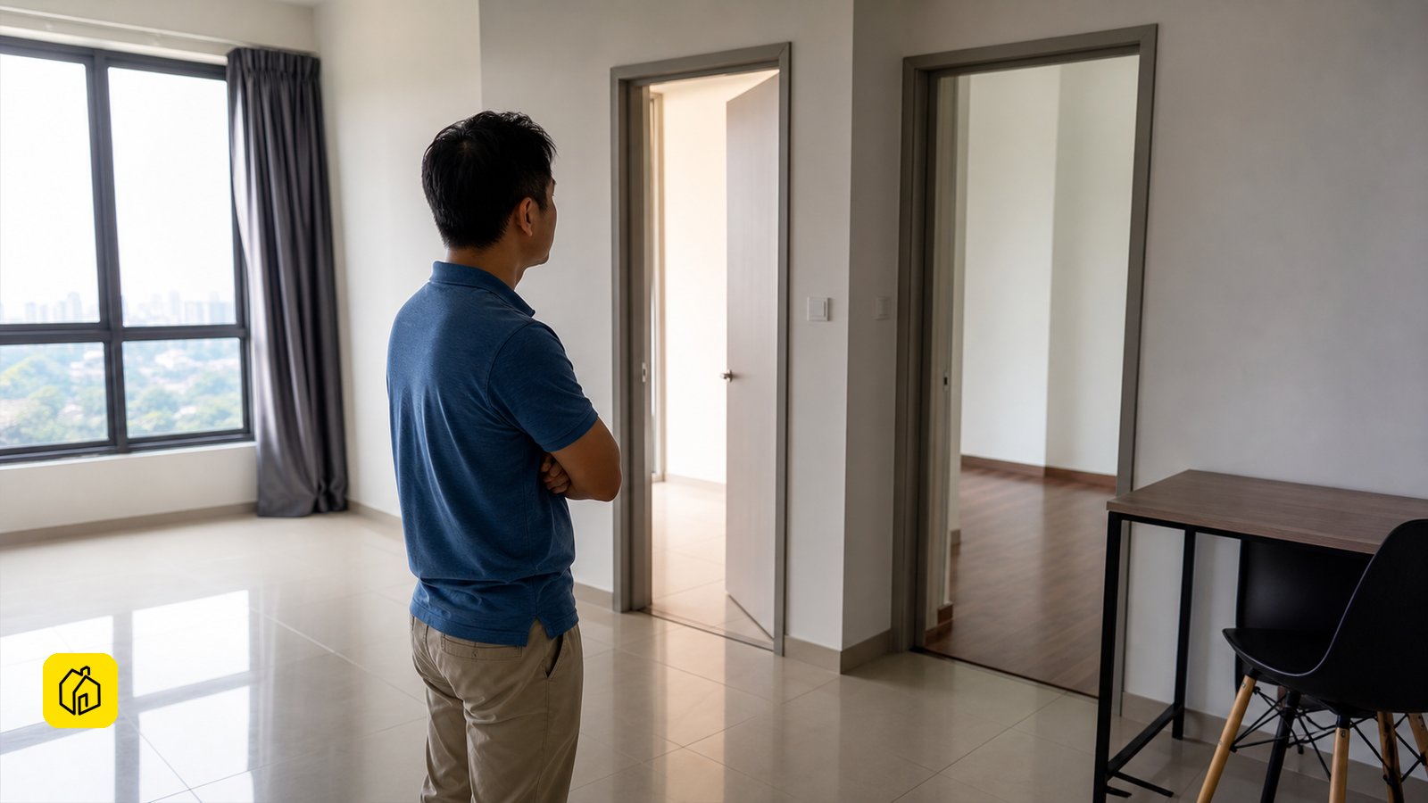 Malaysian landlord assessing a compact dual-key-style serviced-residence layout for long-term tenancy.