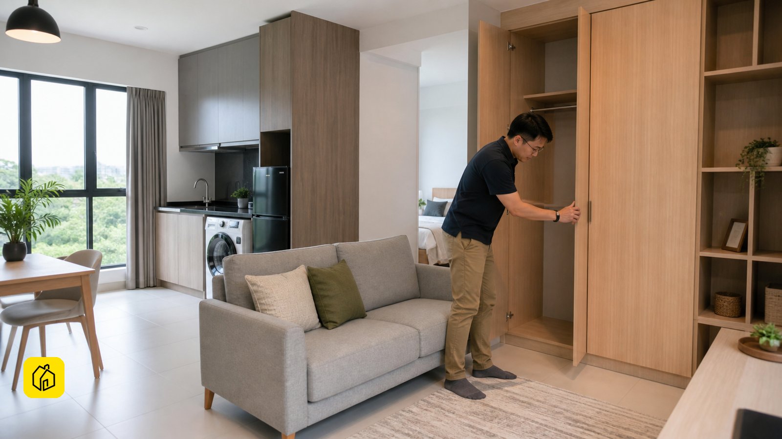 Malaysian landlord reviewing a well-kept whole-unit rental handover.