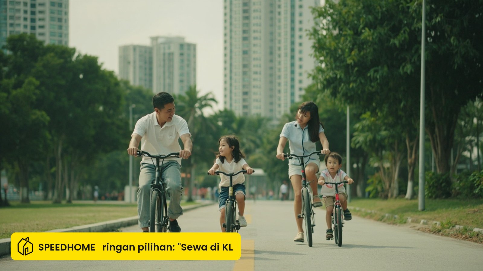 Keluarga berjalan di laluan taman di kawasan kediaman Desa ParkCity atau TTDI di Kuala Lumpur