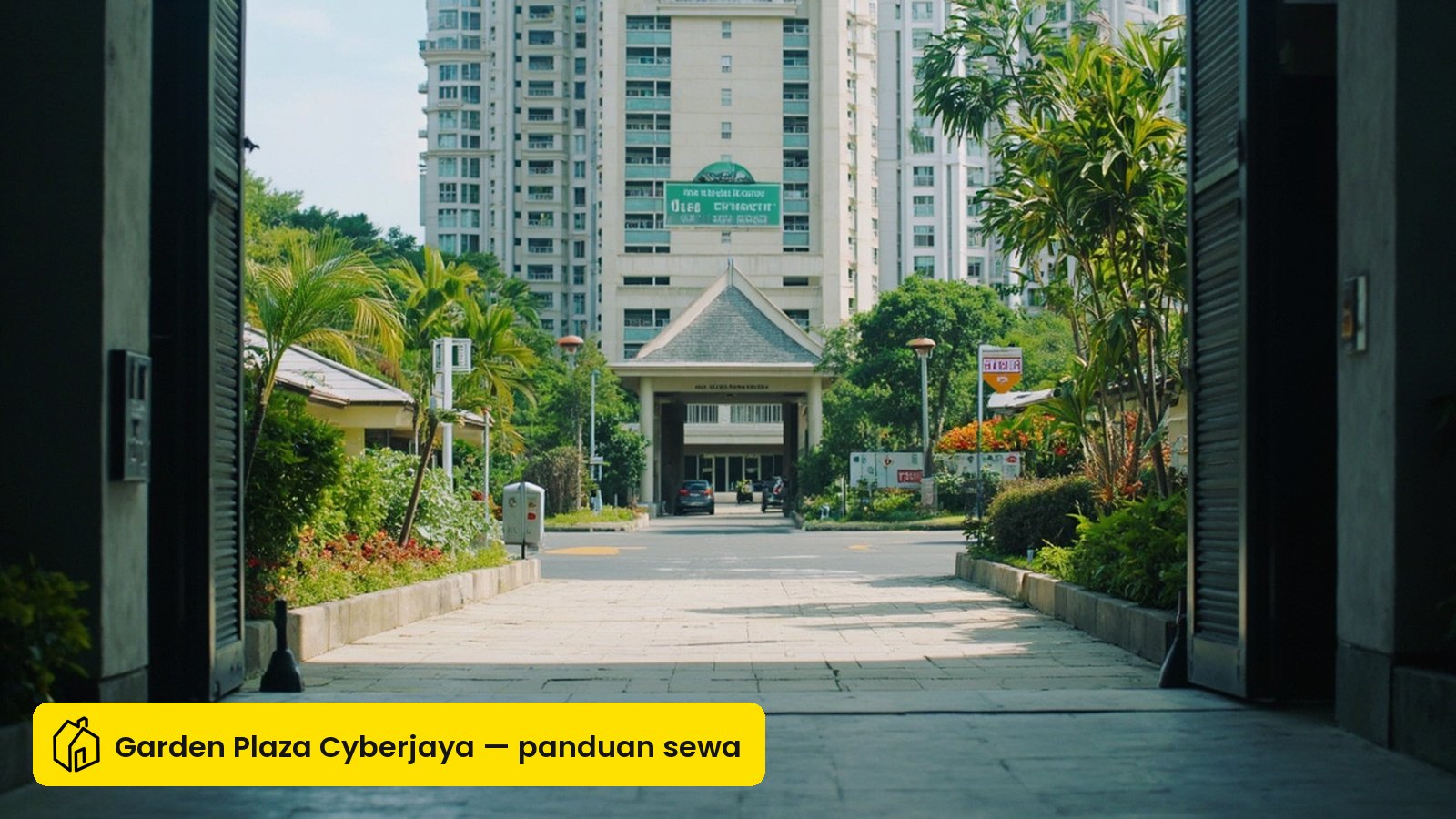 Pintu masuk dan laluan akses kondominium Garden Plaza Cyberjaya dalam bandar berorientasikan kereta