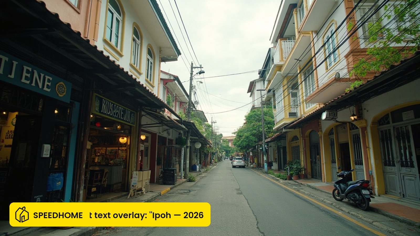 Ipoh Old Town heritage shophouse streetscape in Perak, Malaysia