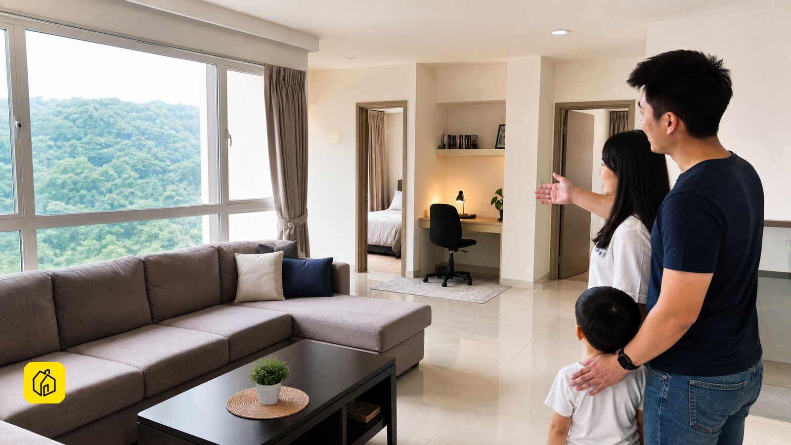 Malaysian landlord assessing a spacious family condominium living room for a long-term whole-unit tenancy.