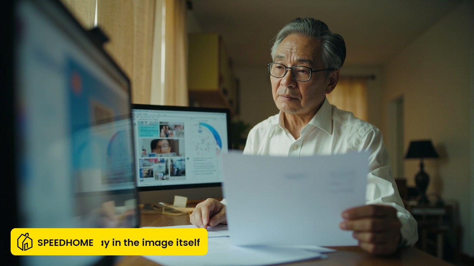 A Malaysian landlord reviewing a tenancy agreement at home before deciding whether to use a managed rental platform.