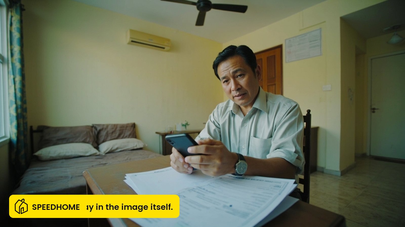 Landlord in Malaysia reviewing bilik sewa applicant documents before handing over keys