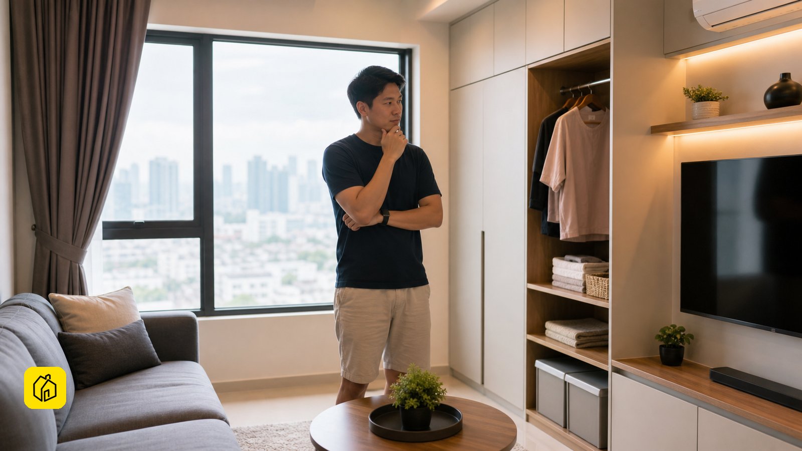 Malaysian apartment owner assessing a premium compact living space for long-term or short-stay operating workload.