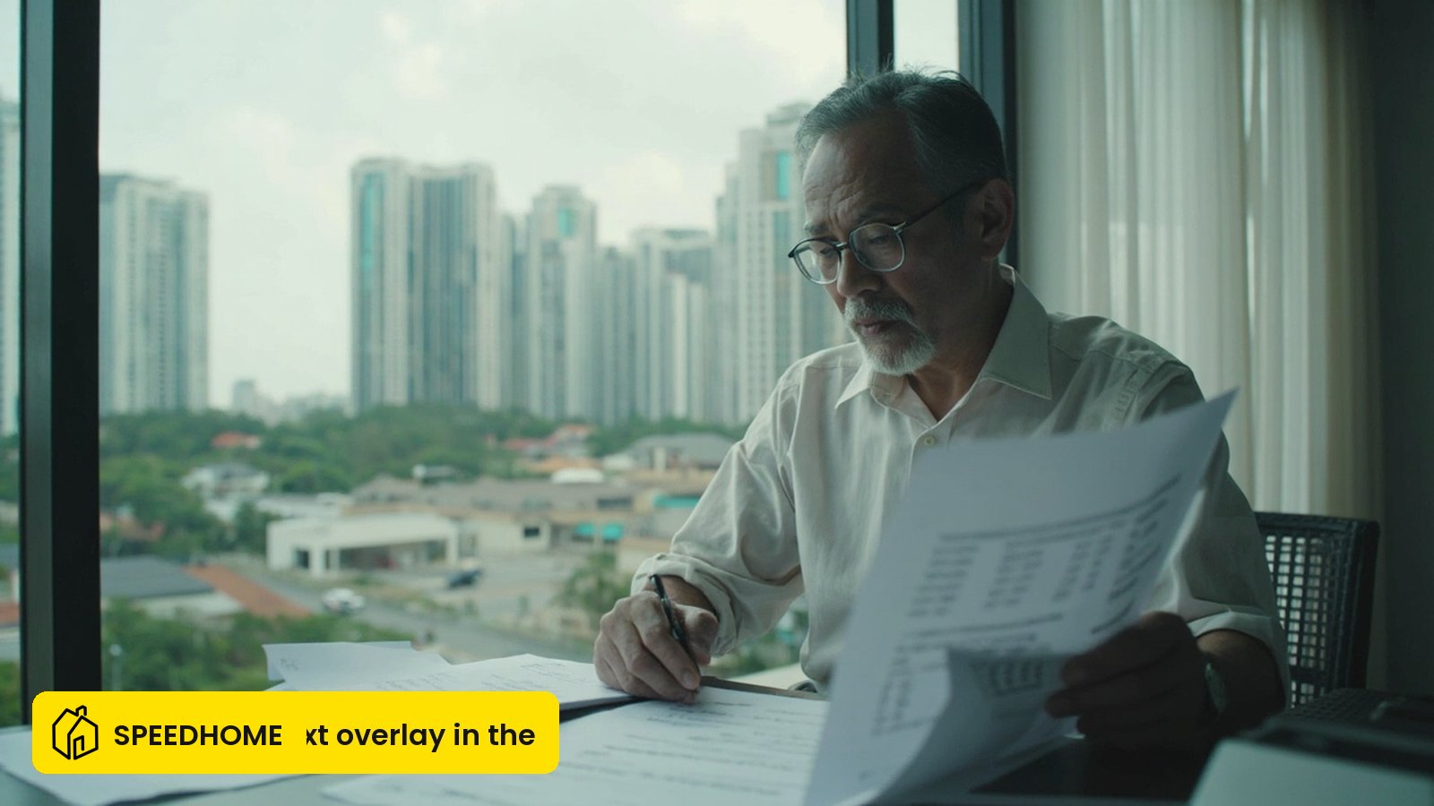 Malaysian landlord comparing rental yield by area with residential buildings visible in the background