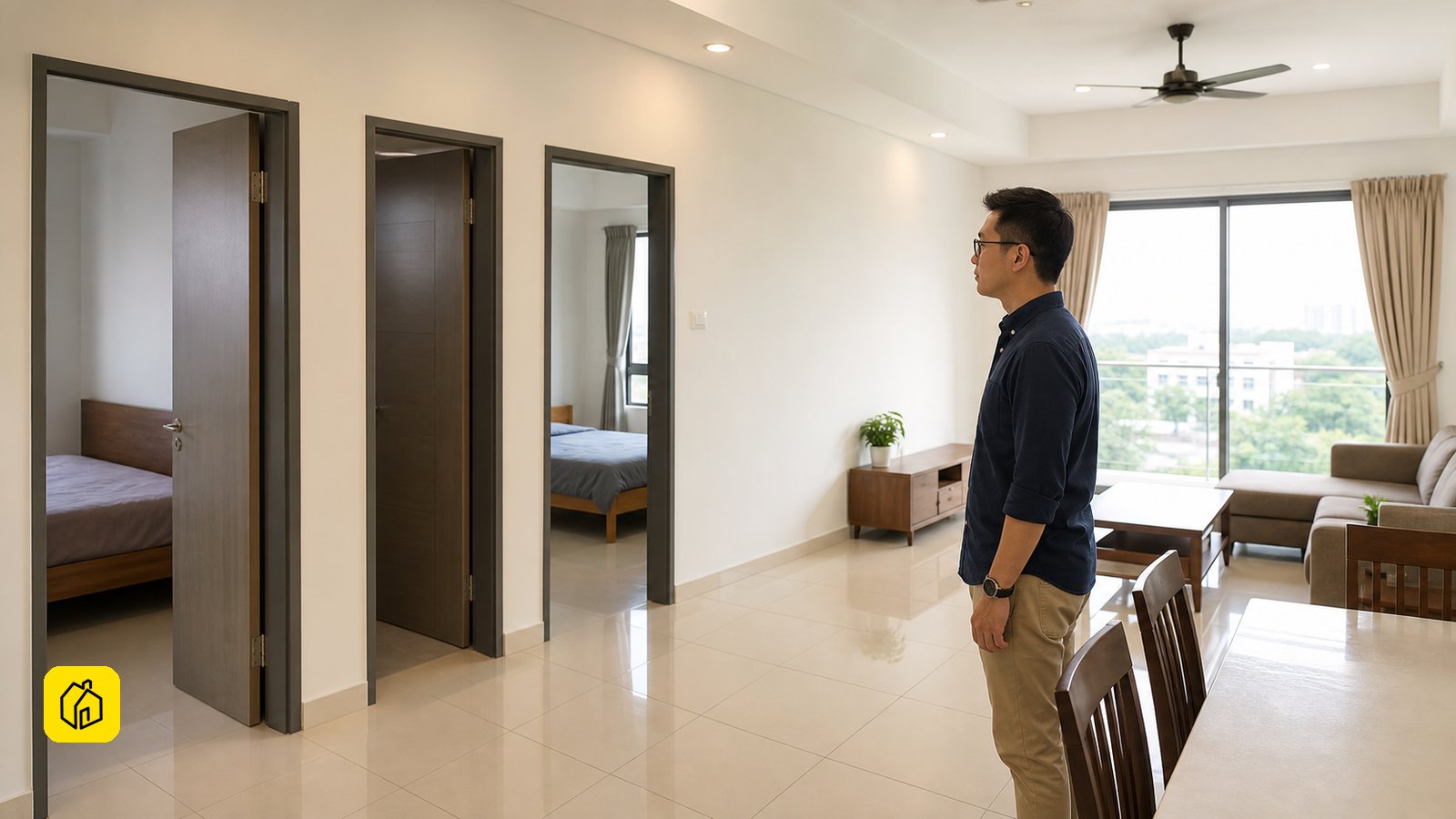 Malaysian landlord assessing a family-sized Sungai Besi condominium for existing-bedroom rental use.