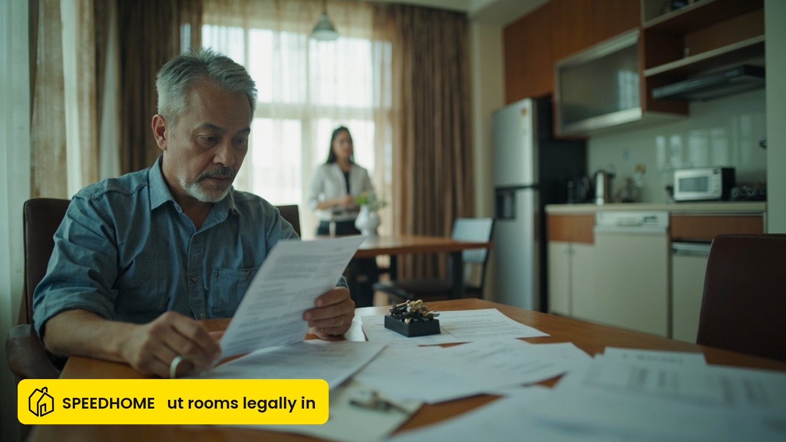 Malaysian landlord reviewing per-room tenancy agreements for a co-living unit