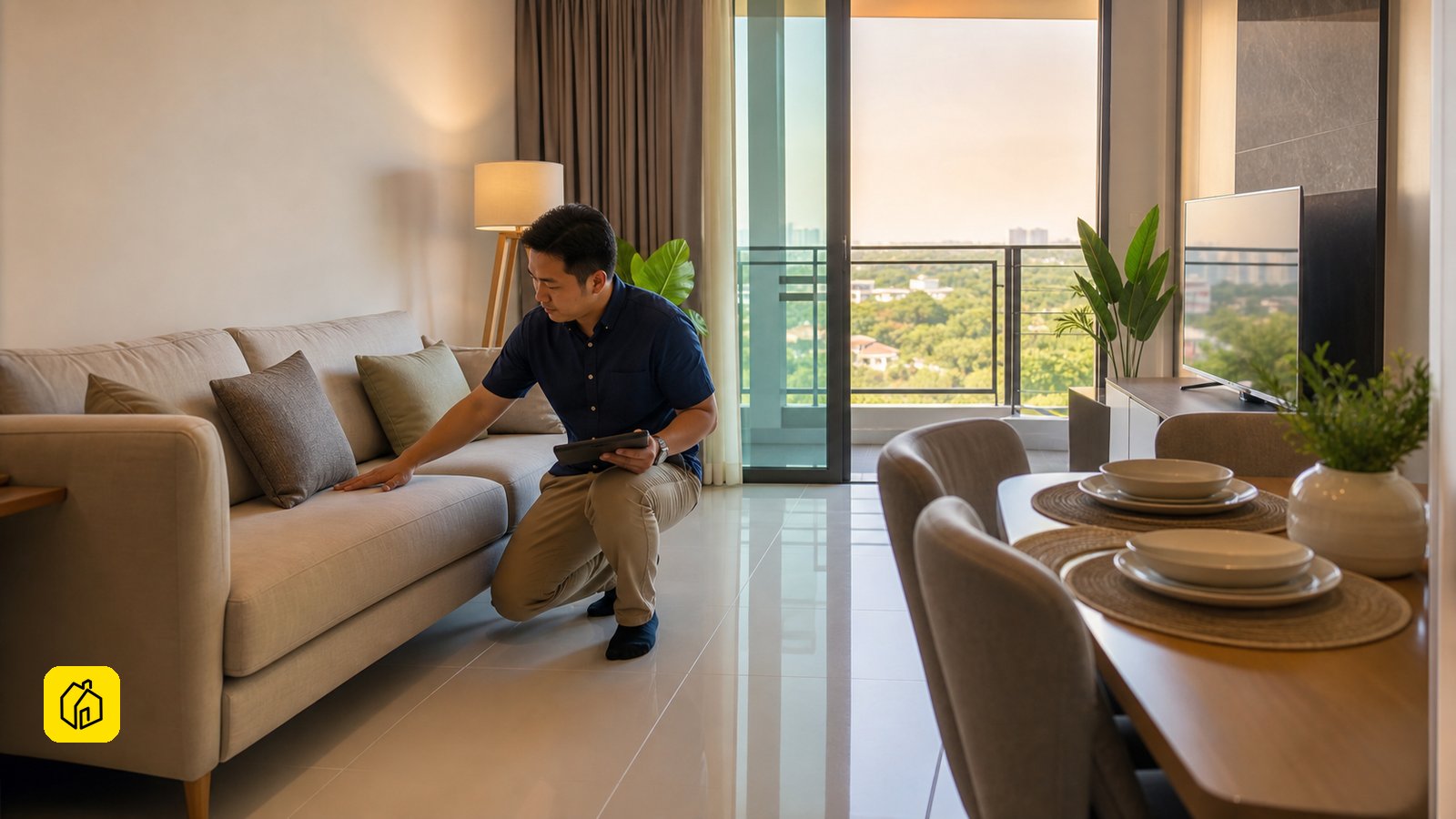 Malaysian landlord reviewing a well-kept whole-unit rental handover.