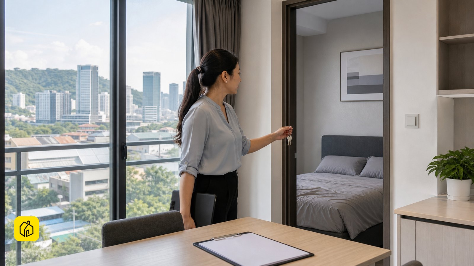 Landlord reviewing an existing apartment layout in Bayan Lepas, Pulau Pinang before a long-term rental decision.