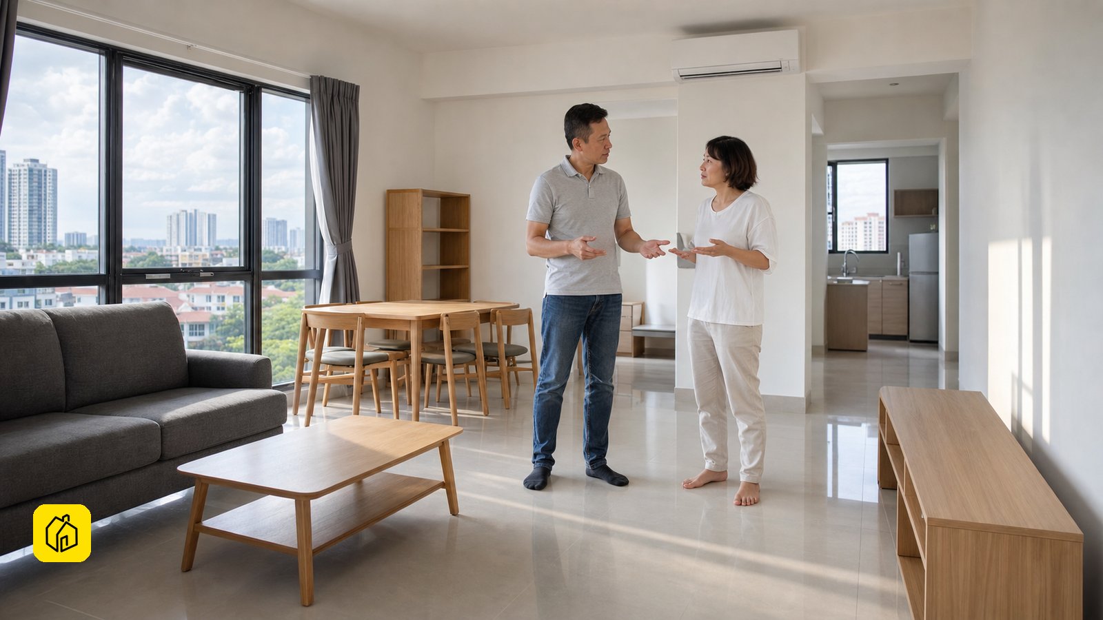 Illustrative Malaysian landlord comparing a rental unit's practical furnishing choices