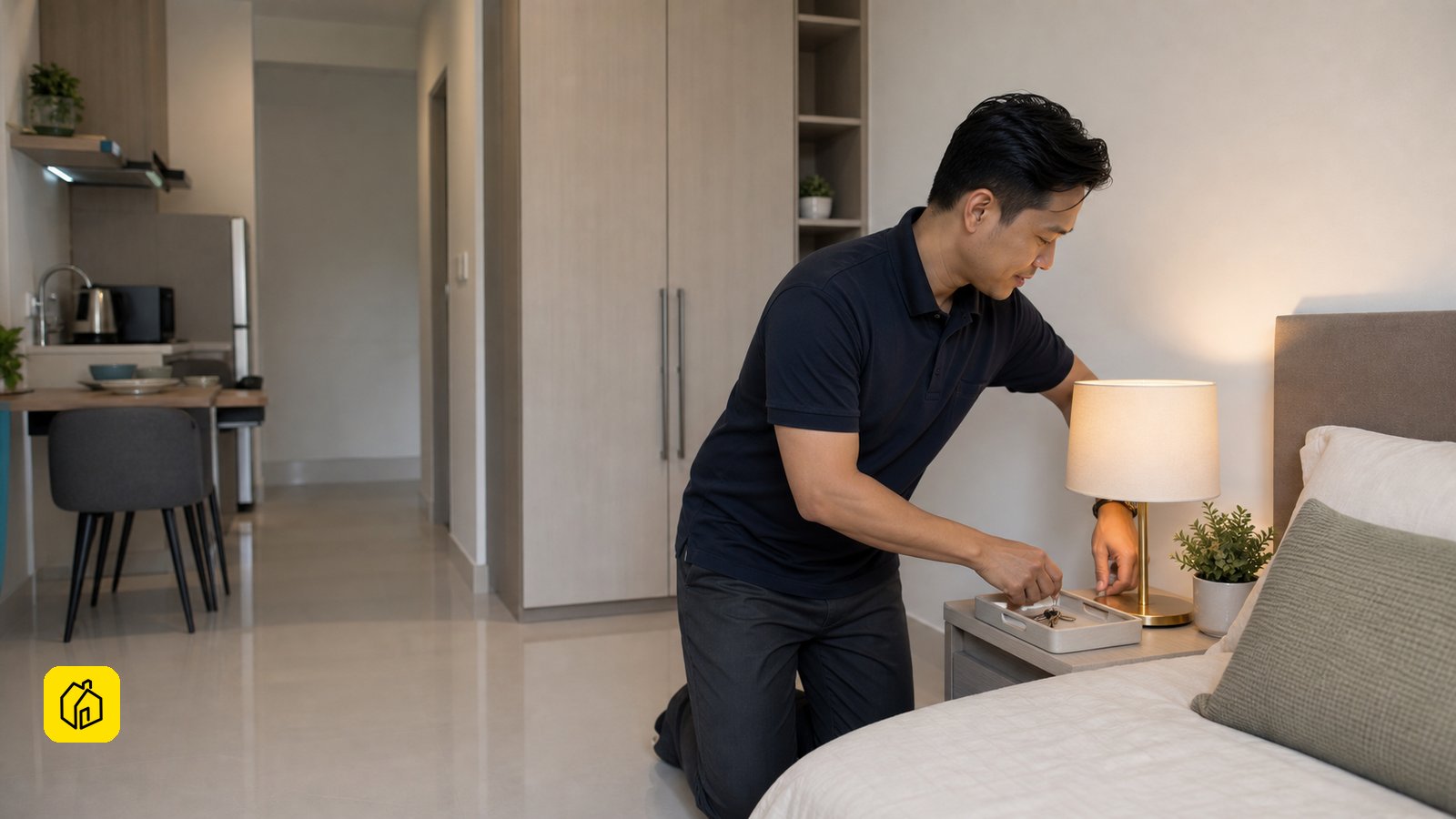 Illustrative Malaysian studio apartment being prepared for a long-term tenancy.
