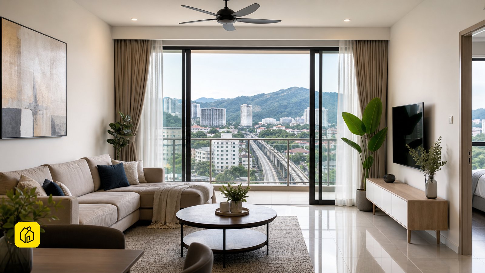 Malaysian landlord checking a spacious condominium handover condition for a family tenancy.
