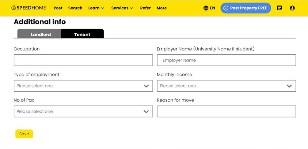 Filling in your information