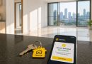 A clean Malaysian apartment ready for handover with a smartphone showing a successful security deposit refund notification