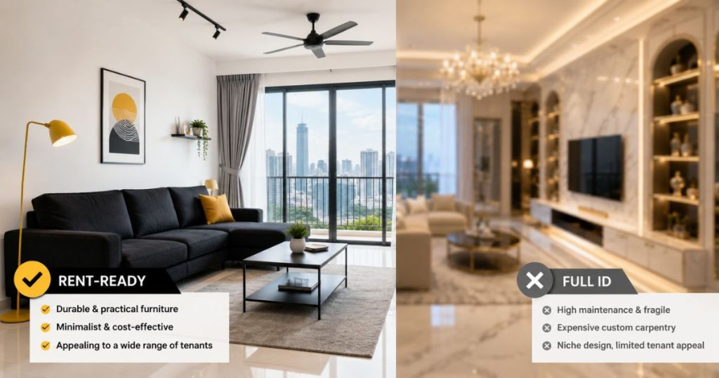 A comparison between practical, modular rental furniture and expensive custom carpentry