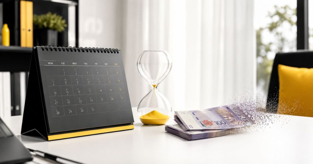 A conceptual image of a calendar and an hourglass representing the hidden cost of rental vacancy during long renovations
