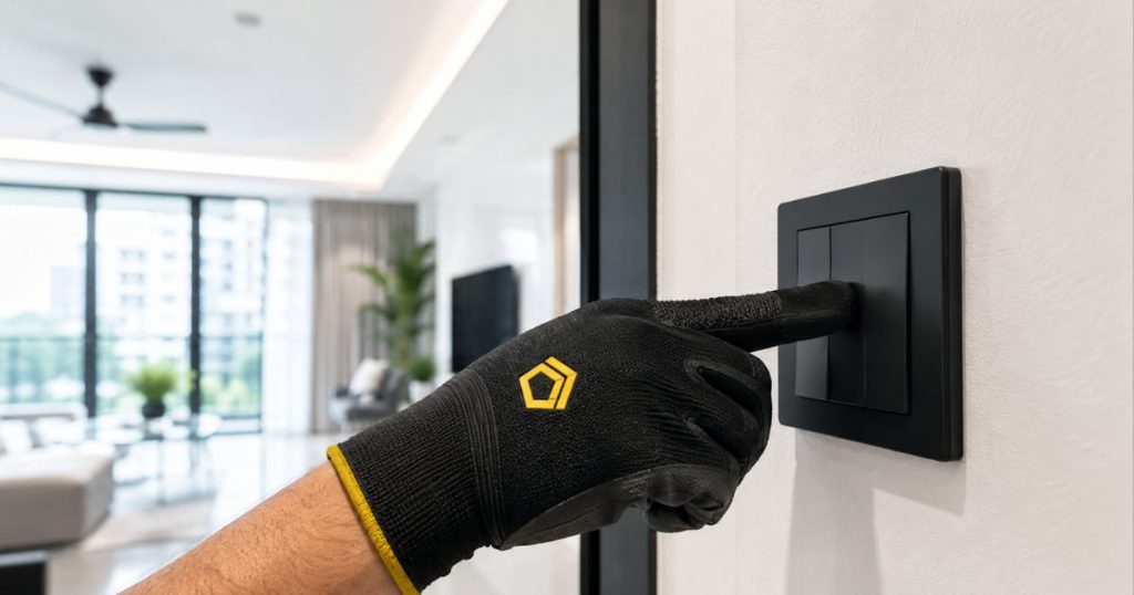 A contractor performing essential electrical and aircon maintenance as part of a rent-ready refresh
