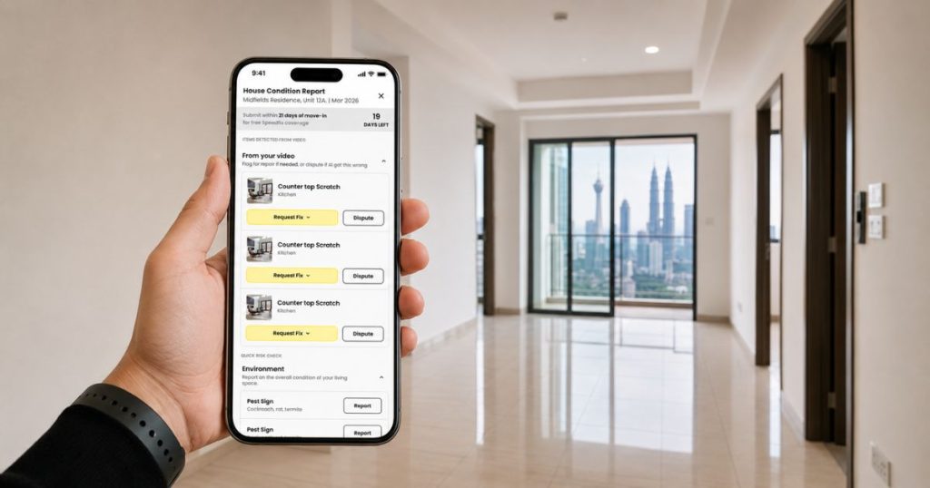 A landlord using a digital tablet to assess a property’s condition on Day 1 of the rent-ready timeline