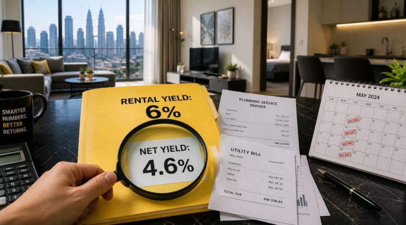 A metaphorical image representing the difference between gross rental yield and net rental yield for Malaysian property investors