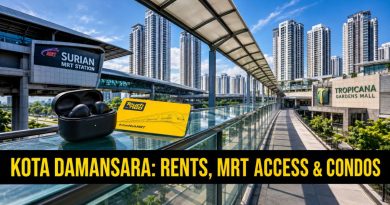 A modern pedestrian link bridge from the Surian MRT station overlooking high-rise condos, representing a Kota Damansara rental guide