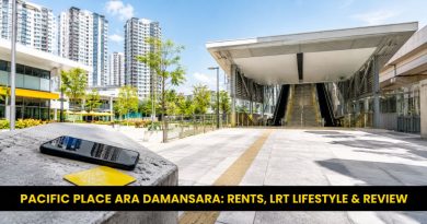 A pedestrian walkway connecting Pacific Place towers to the Ara Damansara LRT station, showcasing urban commuter proximity