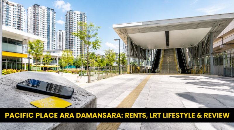 A pedestrian walkway connecting Pacific Place towers to the Ara Damansara LRT station, showcasing urban commuter proximity