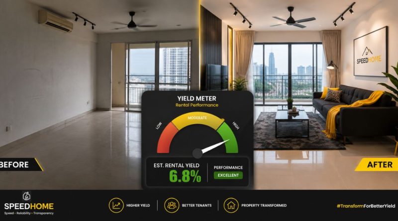 A split-screen comparison of a condo before and after a rental-first renovation, emphasizing increased rental yield