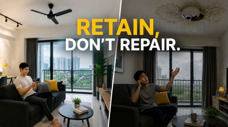 A split visualization contrasting a happy tenant in a well-maintained apartment with a stressed tenant dealing with a leak, symbolizing retention vs. vacancy risk