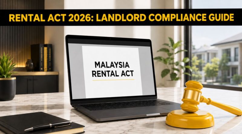A visual metaphor of the Malaysia Rental Act 2025 featuring a gavel and legal documents in a modern office