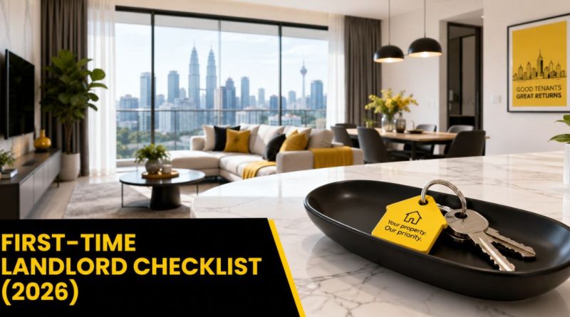 A wide-angle view of a modern Malaysian condo interior with keys, representing the ultimate checklist for first-time landlords
