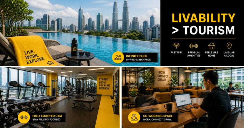 Amenities of Kuala Lumpur service apartments, including pools and gyms, catering to the digital nomad lifestyle