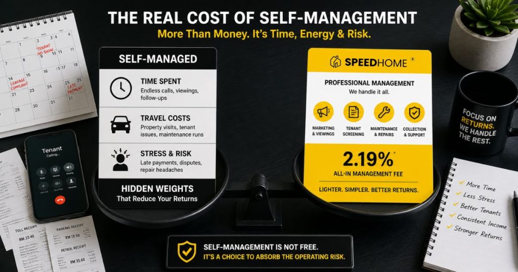 Breakdown of hidden costs in self-managing rental property vs. using a management platform like SPEEDHOME
