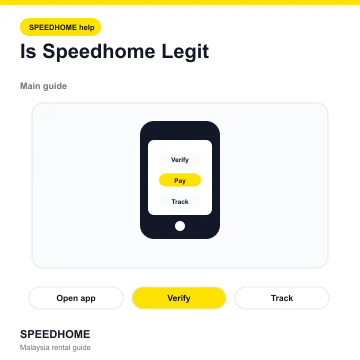 Branded SPEEDHOME app and trust visual for Is Speedhome Legit? Scam Check + How It Actually Works hero image